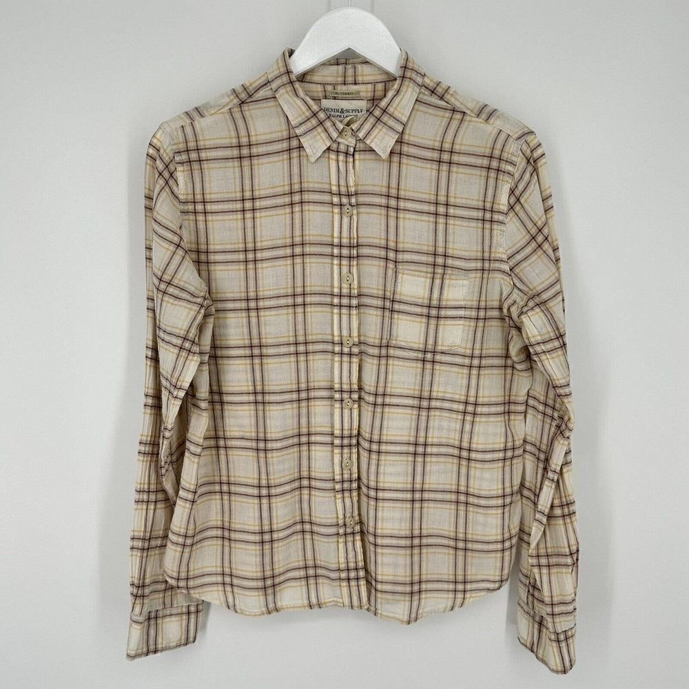 Denim and Supply Button Up Shirt RL Tomboy Casual‎ Ivory Plaid Size Large